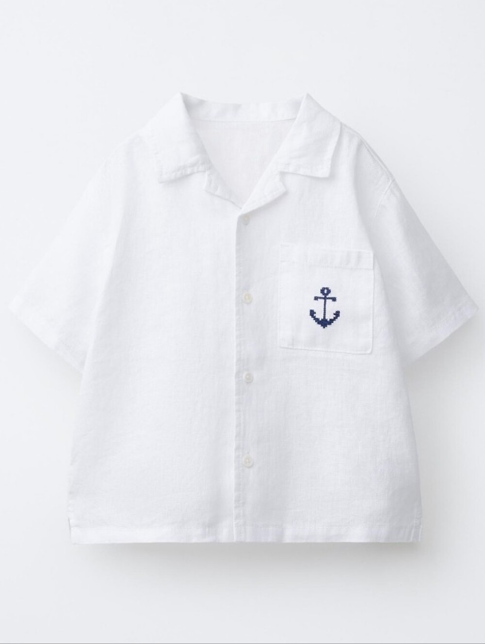 Zara ANCHOR EMBROIDERED LINEN SPREAD COLLAR SHIRT- 1 1/2